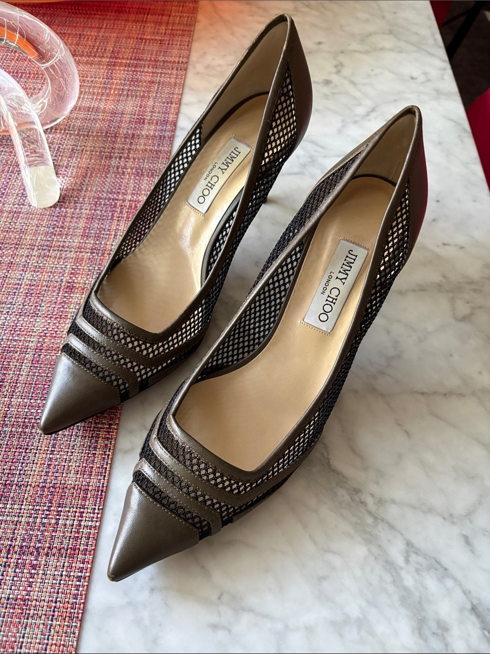 Jimmy Choo Olive Mesh Pointed Toe Pumps 42